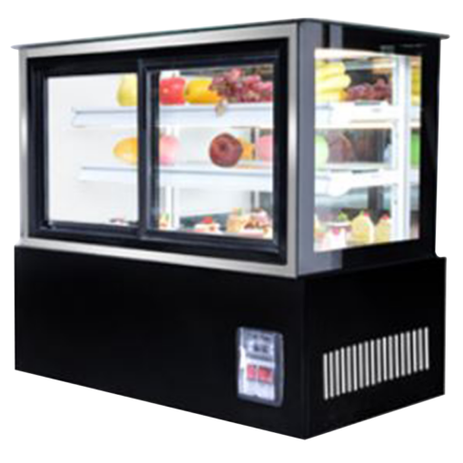 TTAO90_120 open infront door right angle table top chiller in black colour